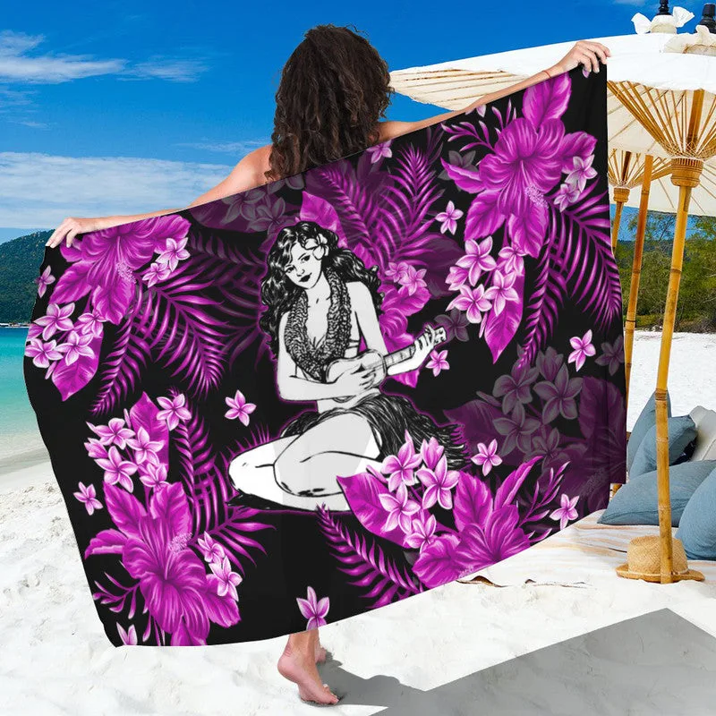 Yellow Hawaii Hula Girl Print Sarong Tropical Beach Wrap Pareo Wholesale Cover Up - main view