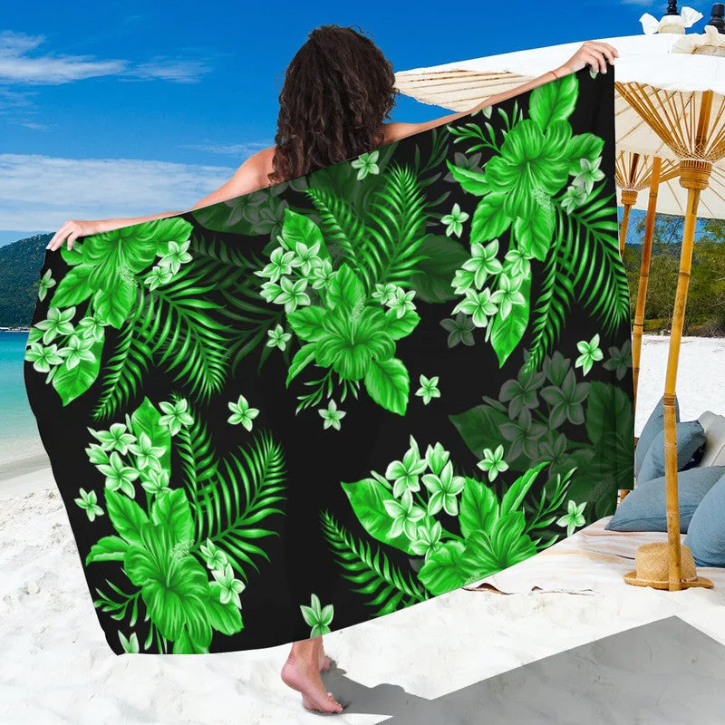 Green Hawaiian Tropical Hibiscus Palm Print Sarong Polynesian Style Beach Wrap Wholesale Pareo - main view