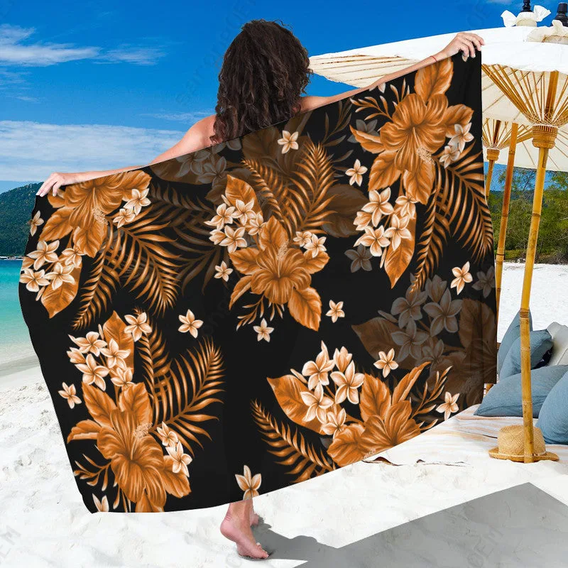 Orange Hawaii Tropical Floral Print Sarong Beach Wrap Summer Resort Pareo Wholesale - main view