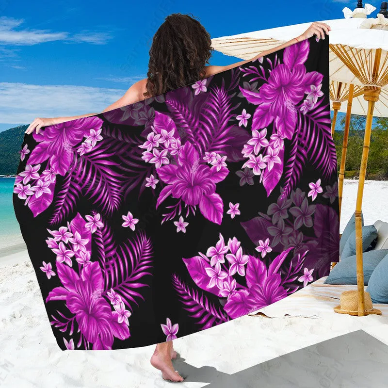 Purple Hawaii Tropical Hibiscus Floral Print Sarong Beach Wrap Summer Island Cover Up Wholesale Pareo - main view