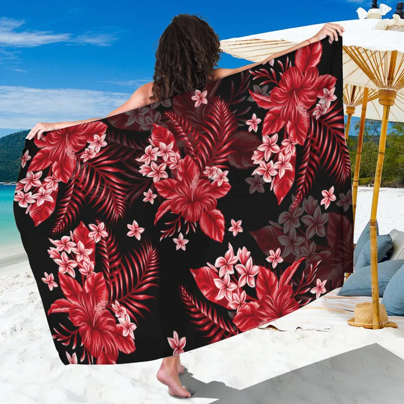 Red Hawaiian Tropical Floral Hibiscus Print Sarong Polynesian Style Beach Wrap Pareo for Resort Wholesale - main view