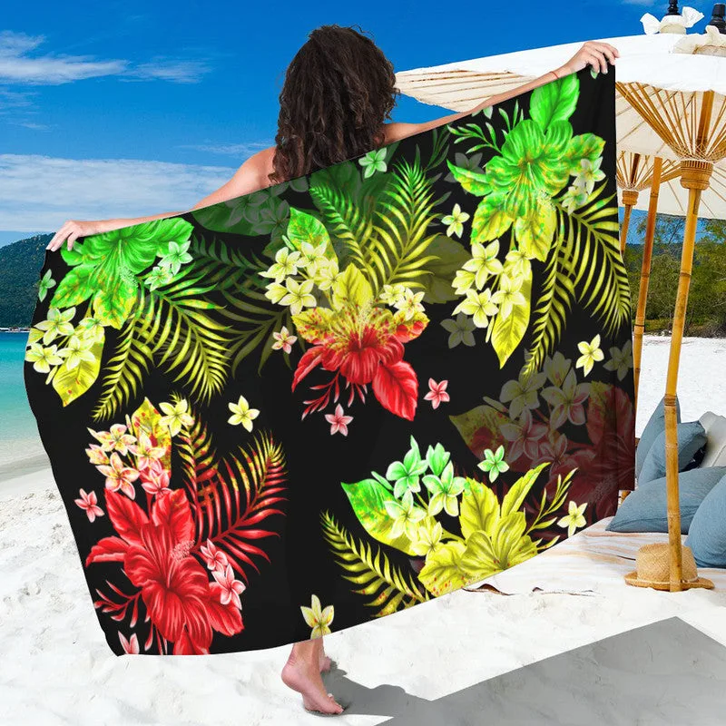 Multicolor Hawaii Tropical Hibiscus Plumeria Floral Print Sarong Polynesian Style Beach Wrap Wholesale Pareo - main view