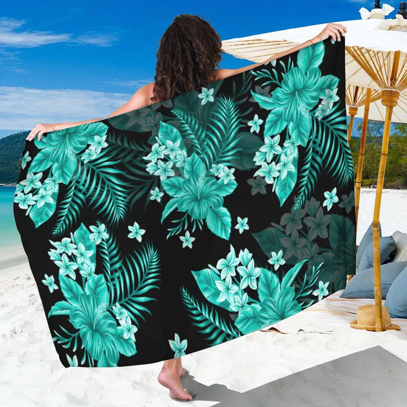 Turquoise Hawaii Tropical Hibiscus Palm Print Sarong Beach Wrap Summer Resort Pareo Wholesale - main view