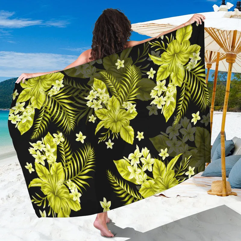 Yellow Hawaii Hibiscus Plumeria Palm Print Sarong Tropical Beach Wrap Pareo Wholesale - main view