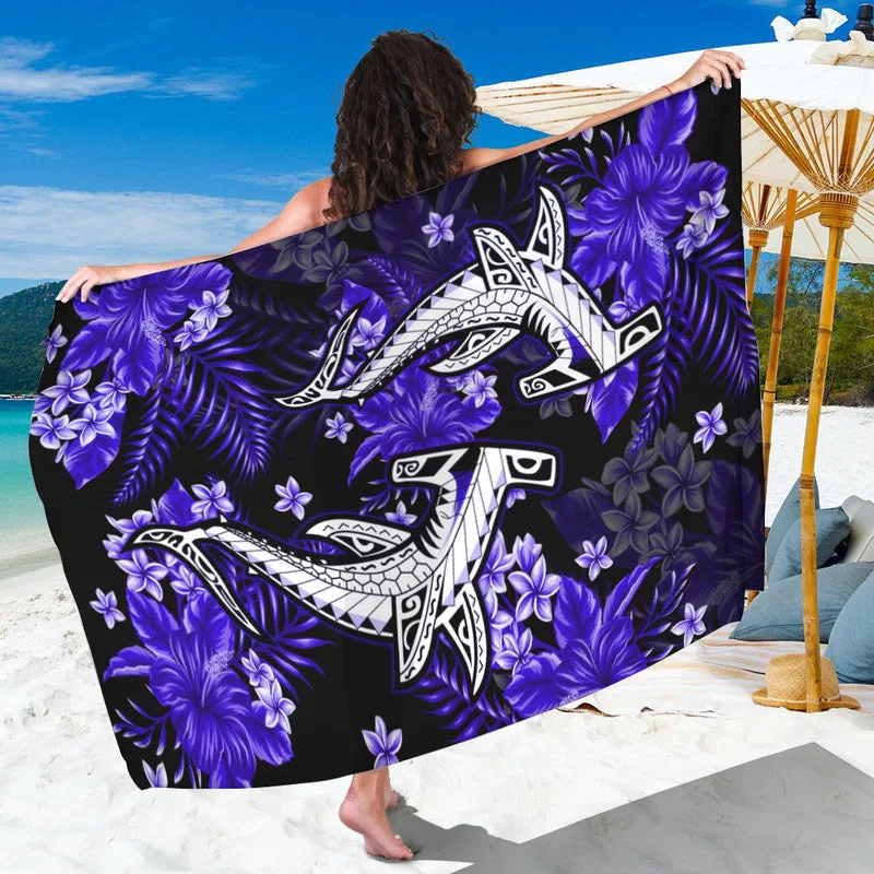 Dark Blue Hawaii Summer Colorful Shark Print Sarong Beach Wrap Pareo Tropical Island Resort Wholesale - main view