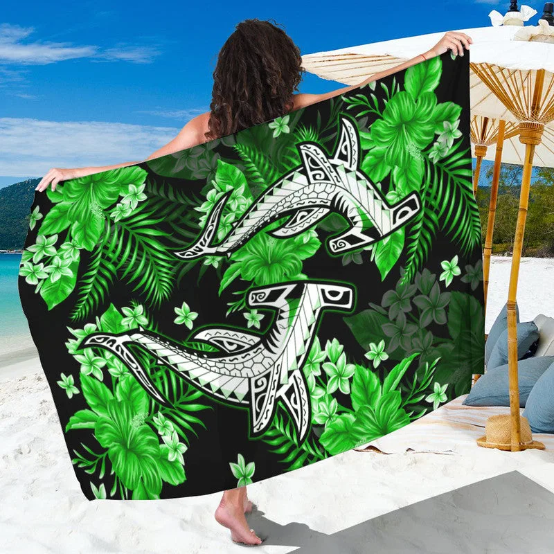Hawaii Summer Colorful Shark Sarong Green - main view
