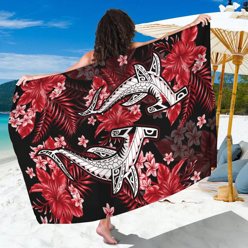 Red Hawaii Shark Tropical Floral Print Sarong Beach Wrap Summer Pareo Cover Up for Resort OEM - main view