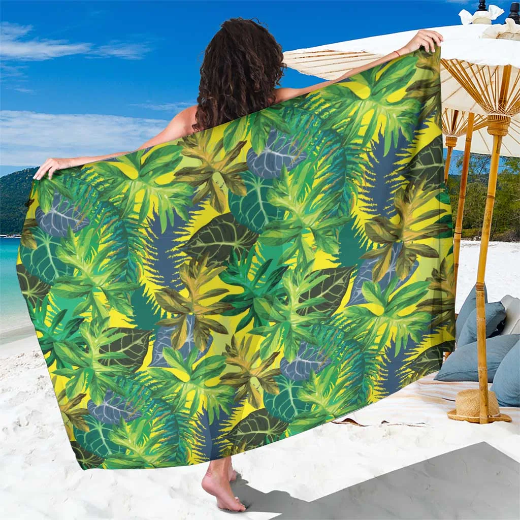 Green Tropical Leaves Palm Print Sarong Hawaiian Beach Wrap Pareo Summer Resort Cover Up Wholesale - main view