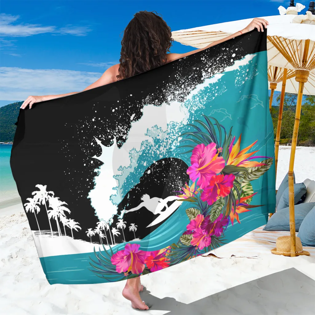 Blue Surfing Wave Palm Print Sarong Hawaii Tropical Beach Wrap for Resort Hotel Wholesale Pareo - main view