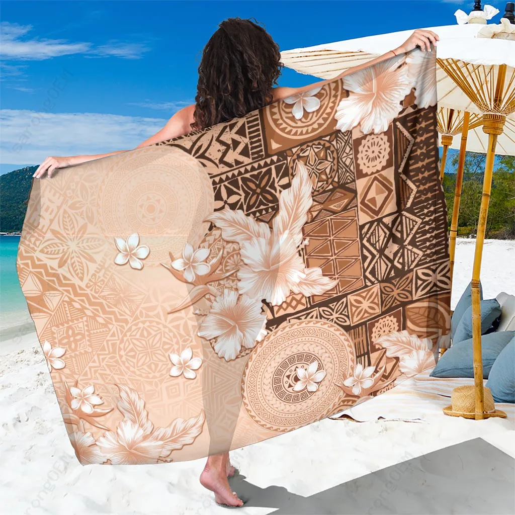 Brown Hawaii Hibiscus Tapa Print Sarong Tropical Island Beach Wrap Pareo for Resort Wholesale - main view