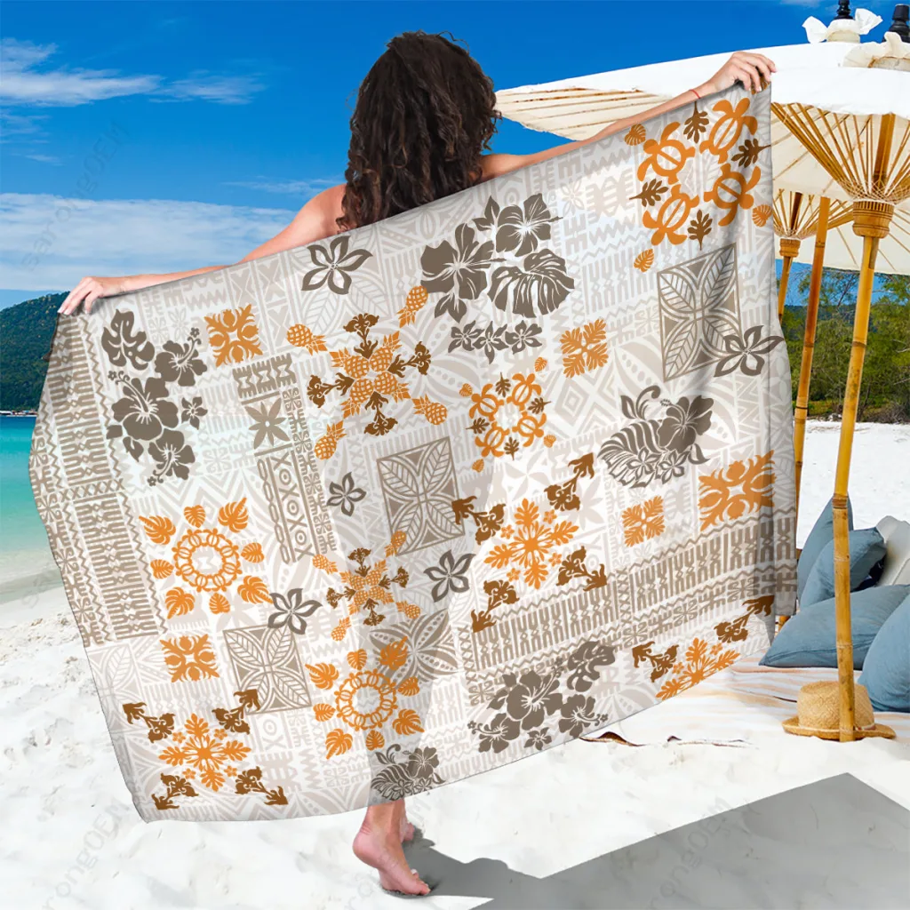 Gold Hawaii Tapa Tribal Sarong with Hawaiian Quilt Pattern Beach Wrap Polynesian Island Cover Up Wholesale Pareo - main view