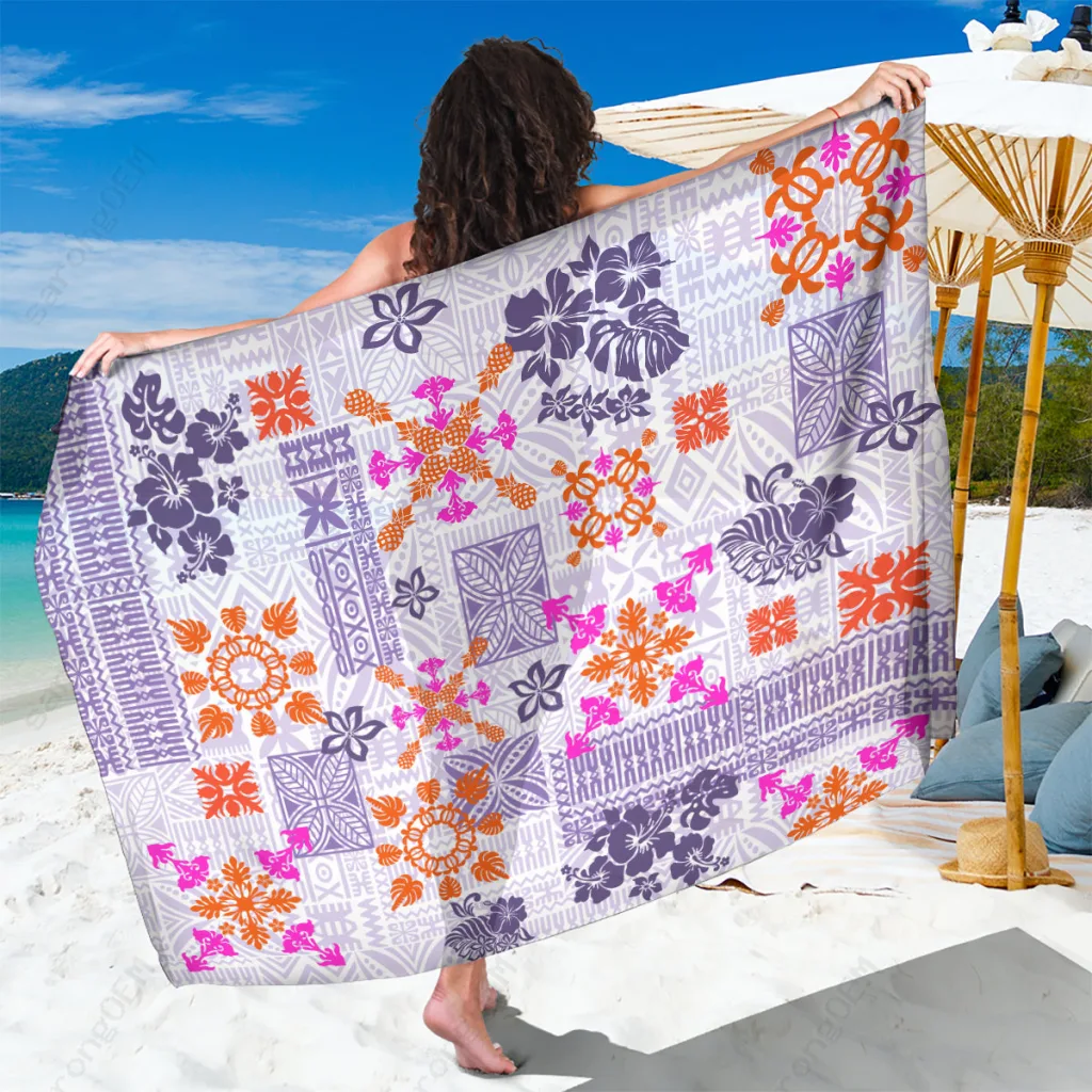 Purple Hawaiian Tapa Tribal Quilt Pattern Sarong Beach Wrap Island Resort Pareo Wholesale - main view