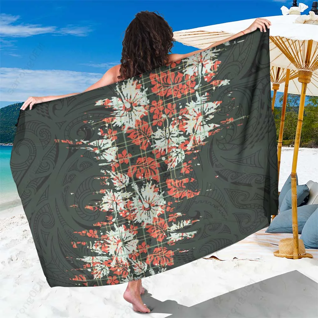 Red Hibiscus Polynesian Tribal Print Sarong Hawaii Tropical Beach Wrap Wholesale Pareo - main view