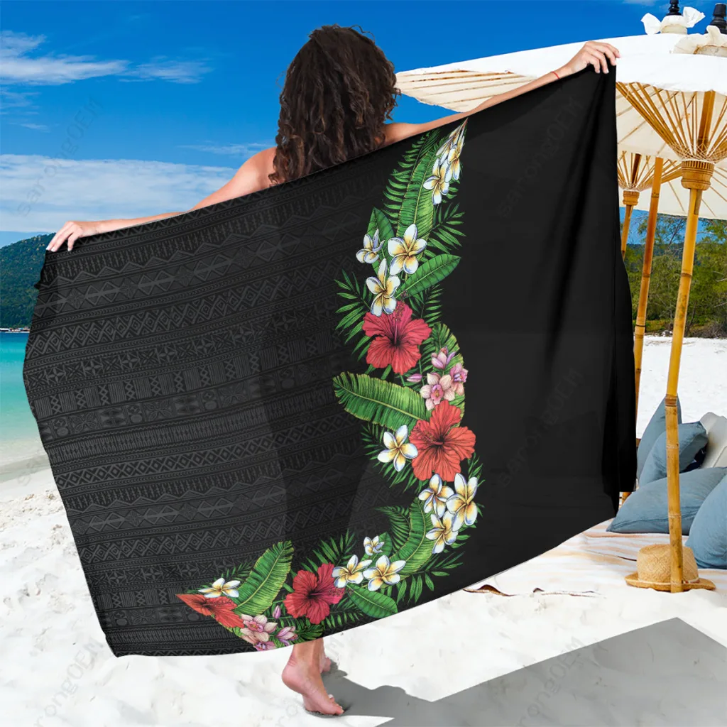 Viscose Hawaii Tropical Flowers & Leaves Sarong Tapa Pattern Colorful Beach Wrap Wholesale Pareo - main view