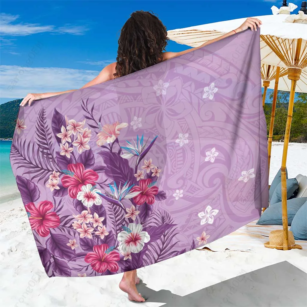Lavender Purple Hawaii Tropical Hibiscus Plumeria Tribal Print Sarong Polynesian Beach Wrap Wholesale Pareo - main view