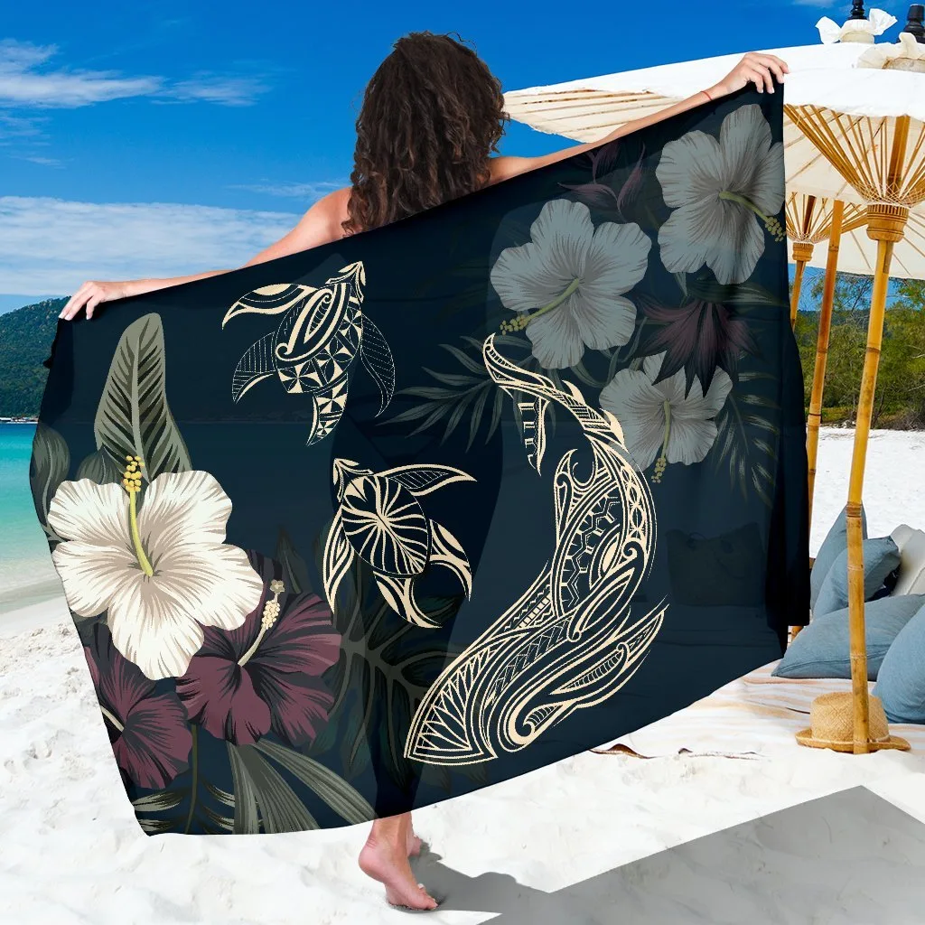 Blue Tropical Hibiscus Turtle Shark Aumakua Print Sarong Hawaii Beach Wrap Pareo Wholesale - main view