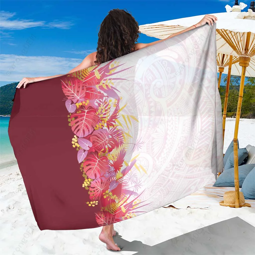 Multicolor Hawaii Tropical Plant Akala Sarong Vibrant Polynesian Pattern Beach Wrap Skirt Wholesale Pareo - main view
