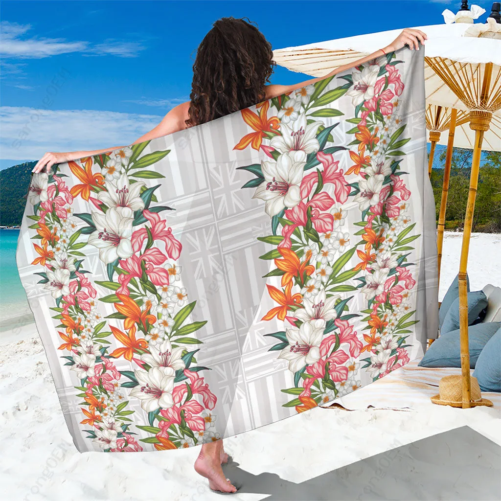 Multicolor Hawaii Tropical Twist Lei Sarong with Hawaiian Flag Motif Beach Wrap Pareo for Resort OEM - main view