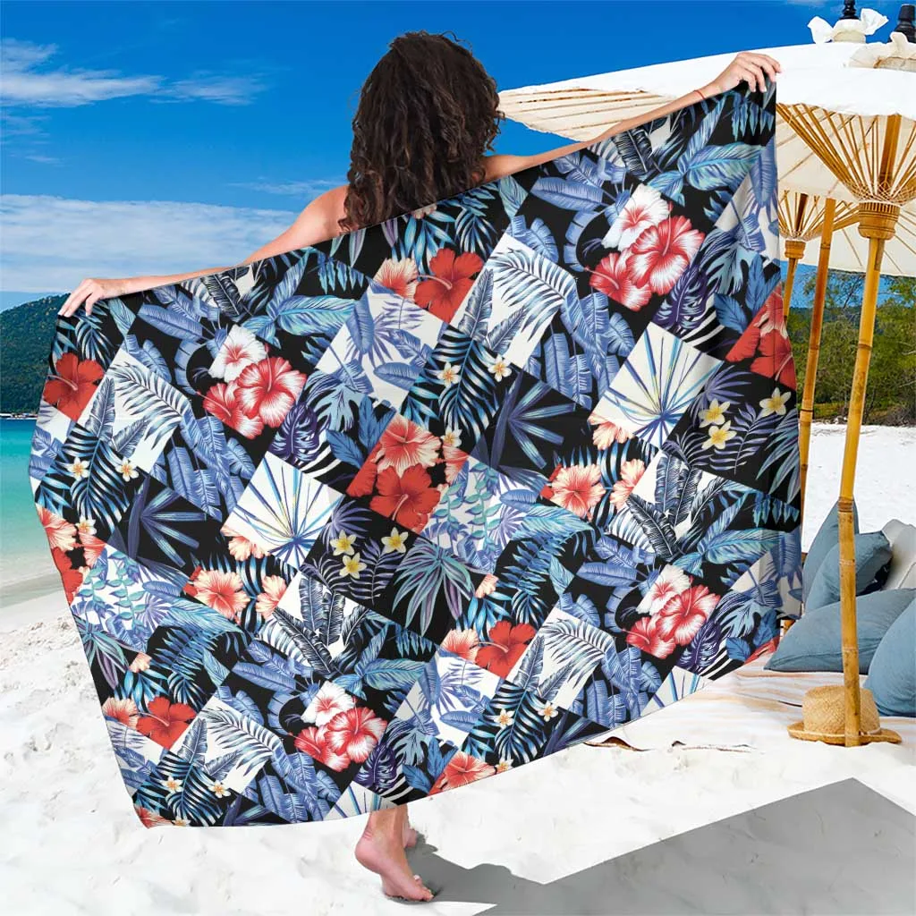 Blue Tropical Hawaii Floral Palm Print Sarong Beach Wrap Pareo for Resort Hotel OEM - main view
