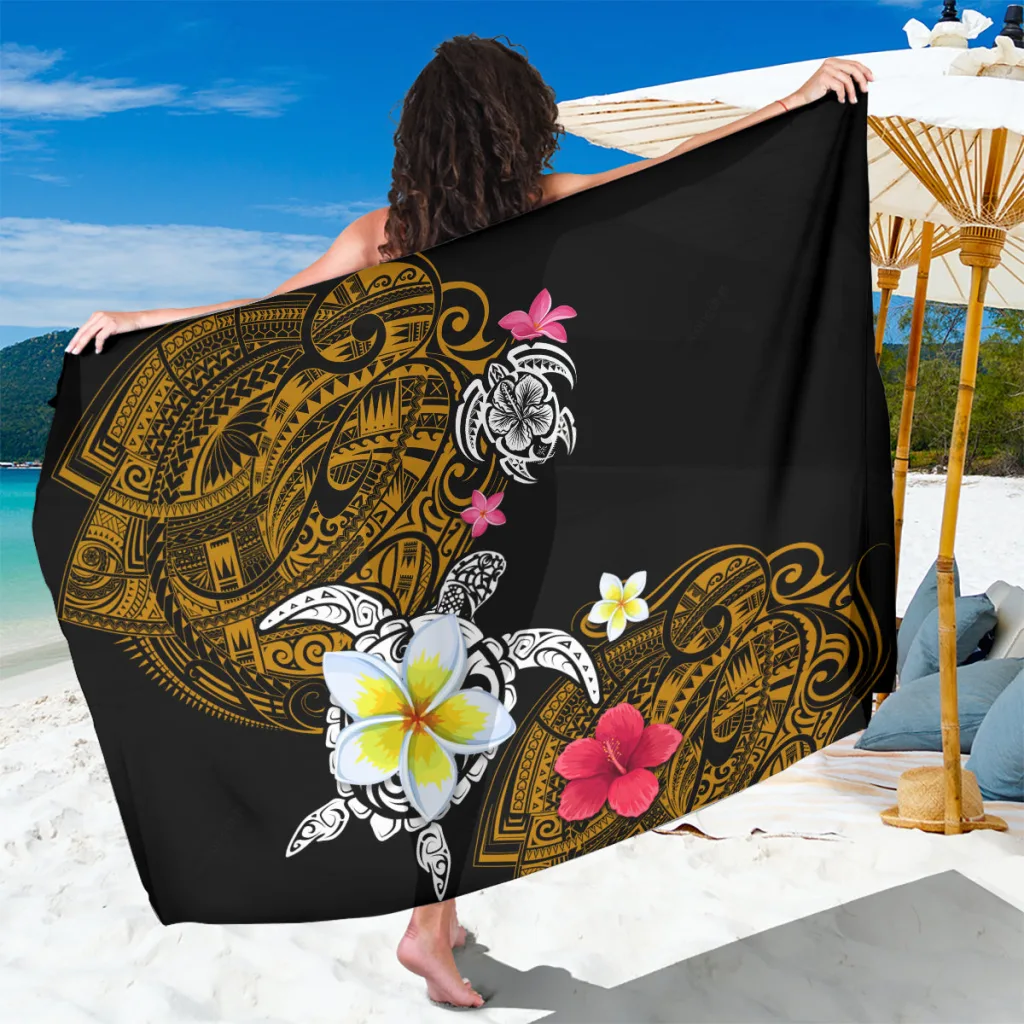 Hawaii Turtle & Tropical Flower Sarong Polynesian Pattern - main view