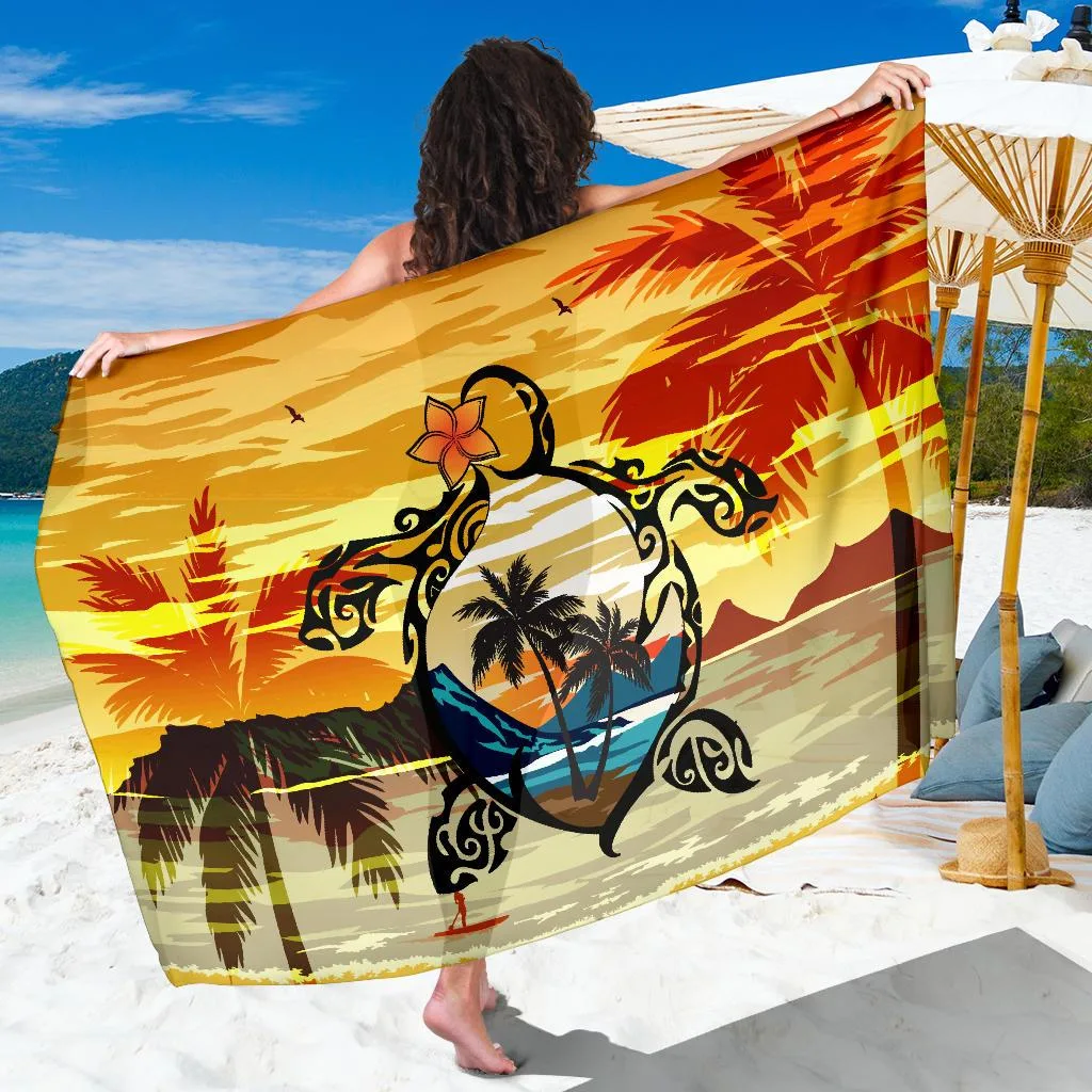 Blue Turtle Coconut Tree Hawaii Print Sarong Tropical Beach Wrap Pareo Wholesale Custom - main view