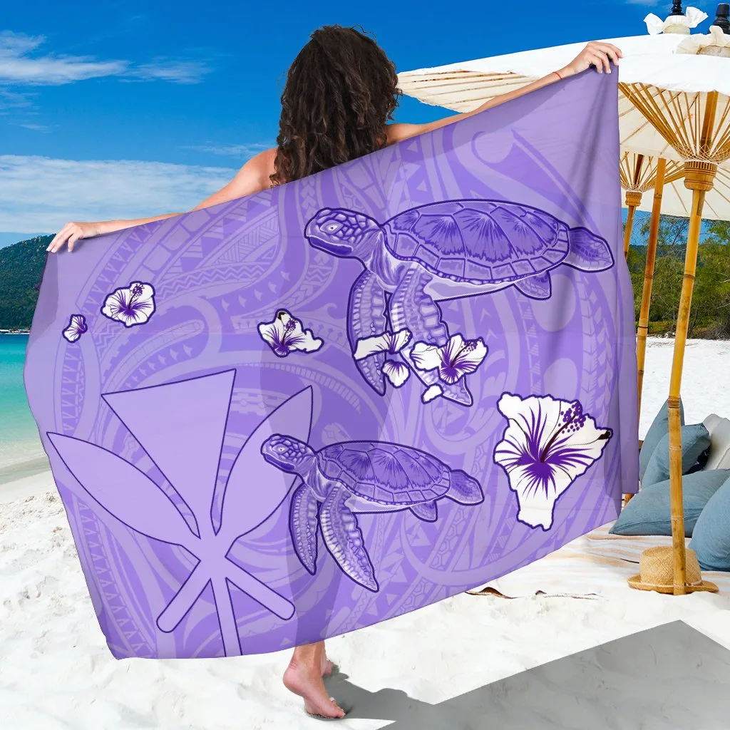 Purple Hawaii Turtle Hibiscus Kanaka Map Print Sarong Polynesian Beach Wrap Pareo Wholesale - main view
