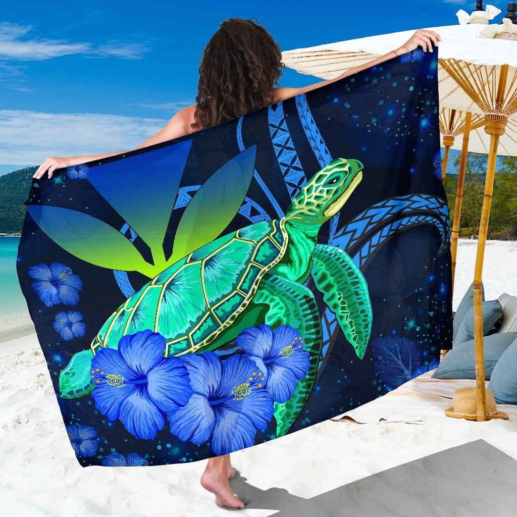 Jade Green Turtle Hibiscus Print Sarong Polynesian Tropical Beach Wrap Wholesale Pareo - main view
