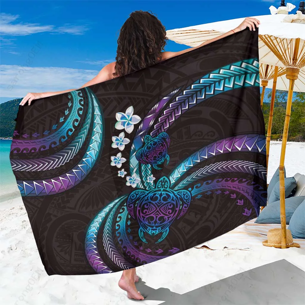 Amethyst Gradient Hawaii Turtles Plumeria Polynesian Print Sarong Beach Wrap Wholesale Pareo - main view
