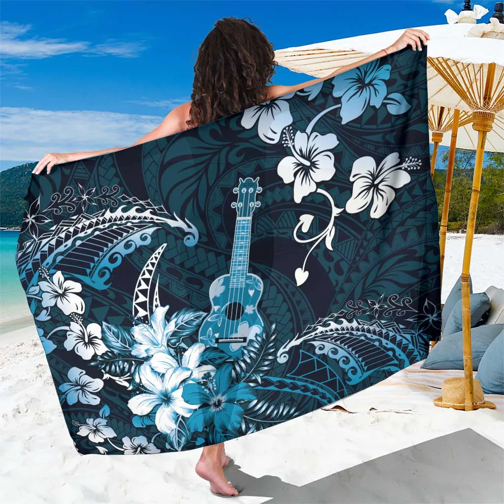 Blue Hibiscus Ukulele Polynesian Pattern Print Sarong Hawaii Tropical Beach Wrap Dress Wholesale Pareo - main view