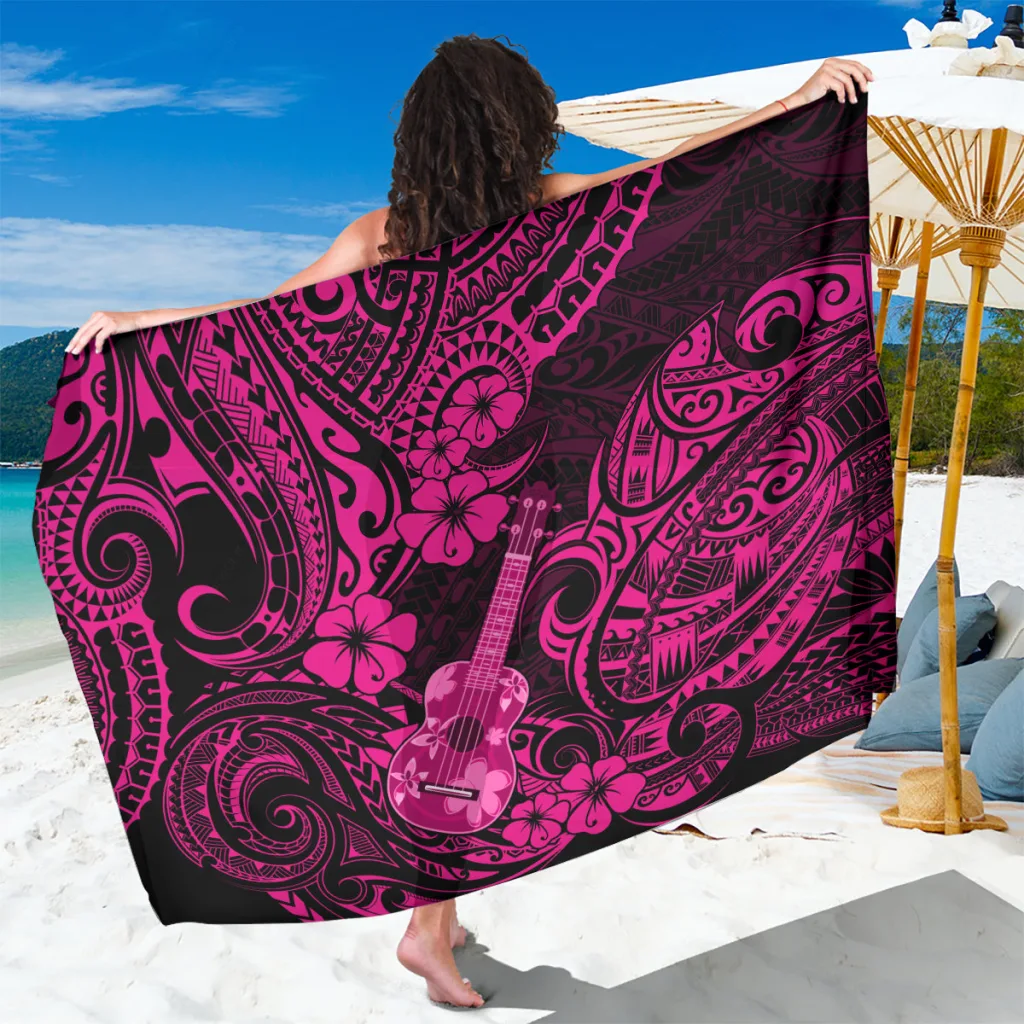 Hawaii Ukulele Sarong Polynesian Pattern Pink Version - main view