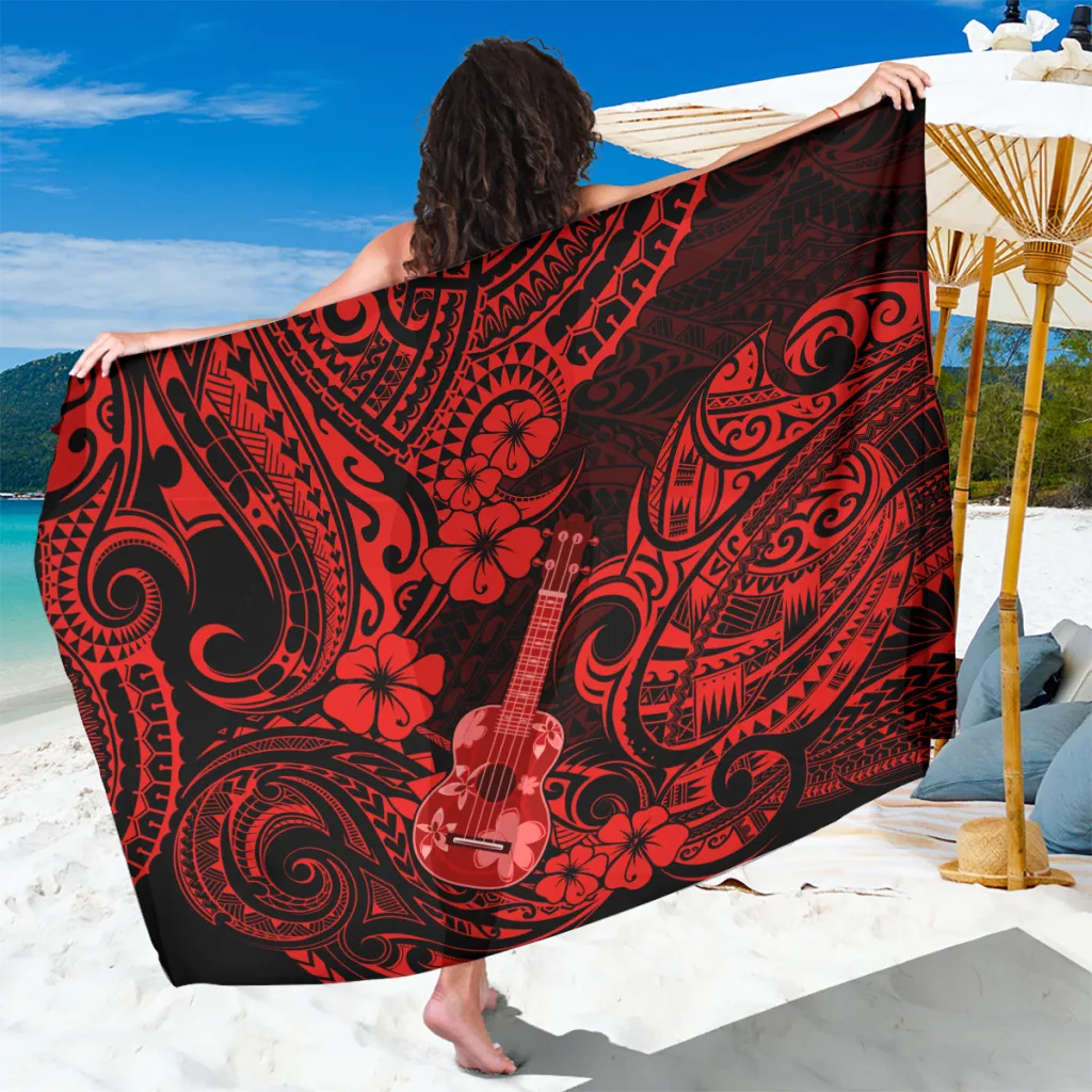 Hawaii Ukulele Sarong Polynesian Pattern Red Version - main view