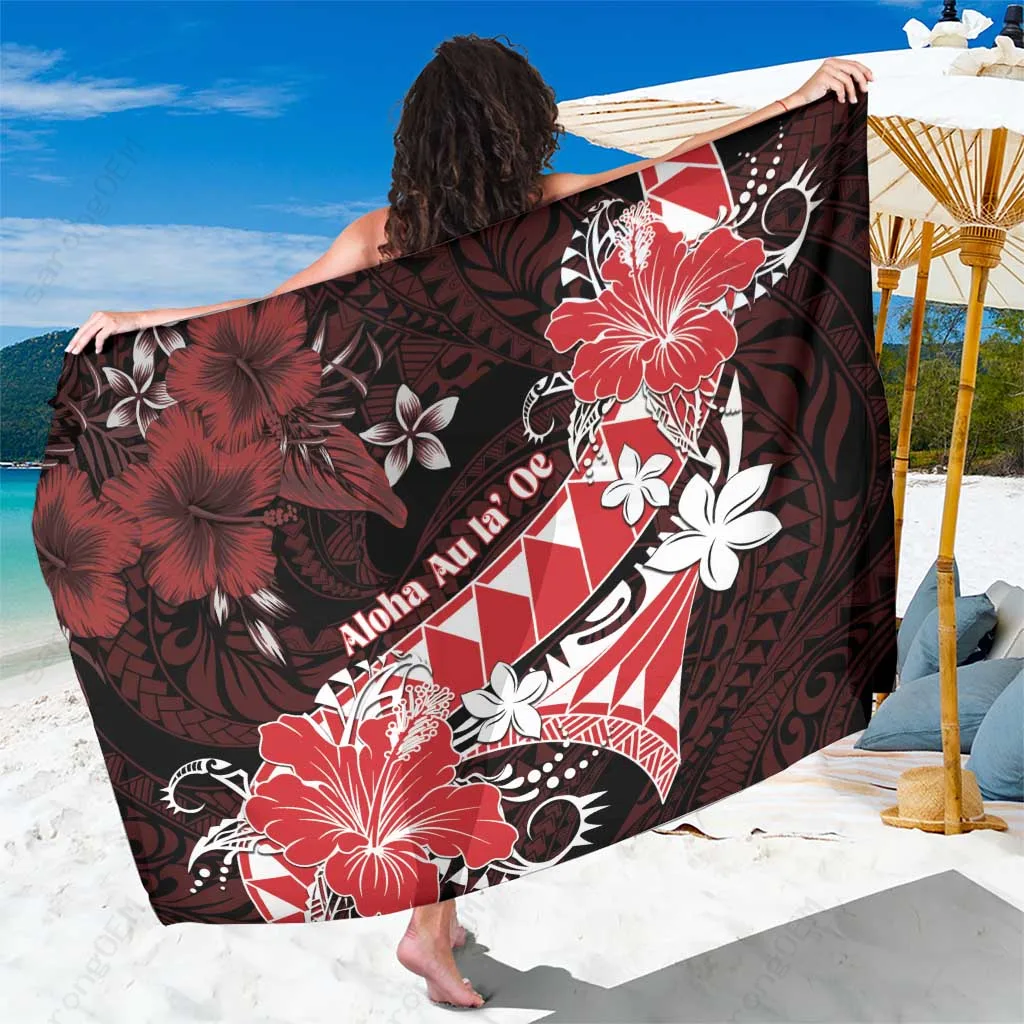 Red Hibiscus Polynesian Print Sarong Hawaii Tropical Beach Wrap Pareo Cover Up Wholesale - main view