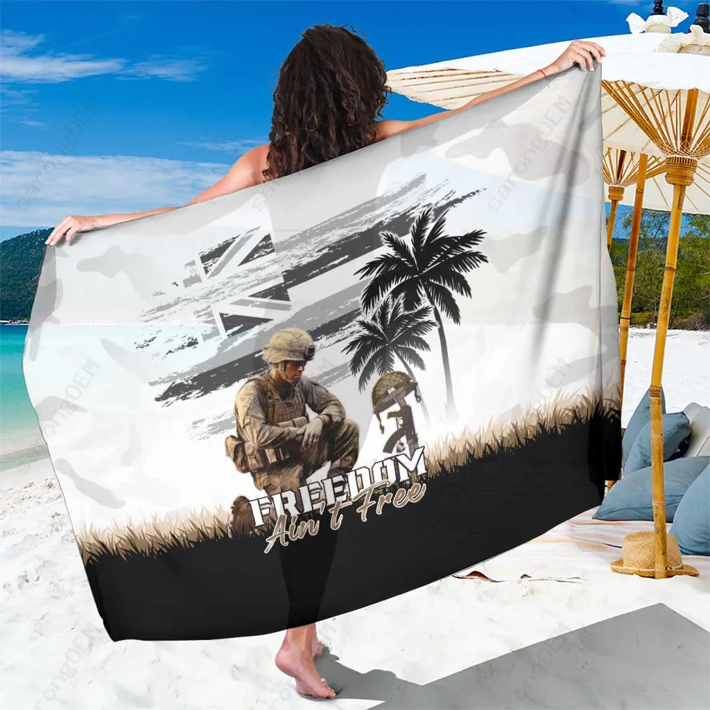Black Grunge Flag Veterans Day Star Stripe Print Sarong Hawaii Honor The Fallen Beach Wrap Wholesale Pareo - main view
