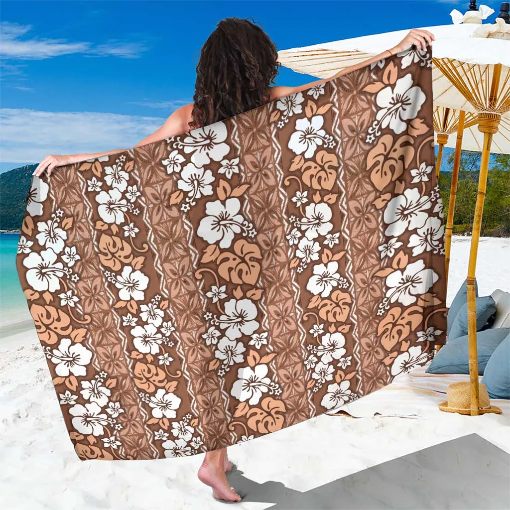 Brown Vintage Hibiscus Tapa Print Sarong Tropical Beach Wrap Pareo for Resort Wholesale - main view