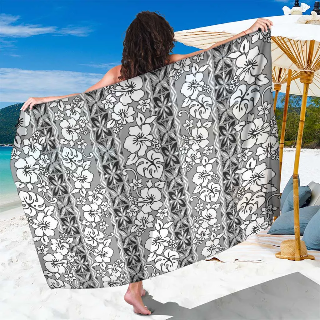 Gray Vintage Hibiscus Tapa Print Sarong Hawaii Beach Cover Up Pareo Wholesale - main view