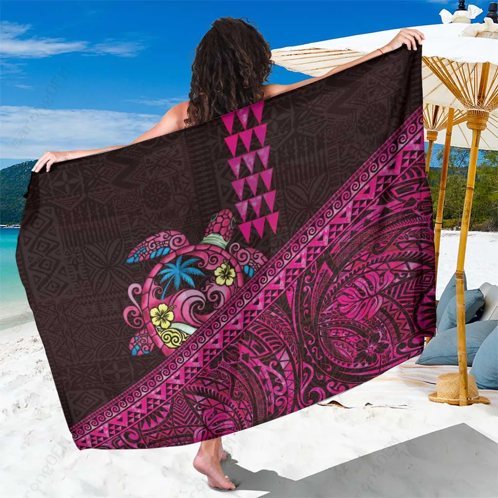 Pink Sea Turtle Polynesian Abstract Print Sarong Hawaiian Beach Wrap Pareo Wholesale - main view