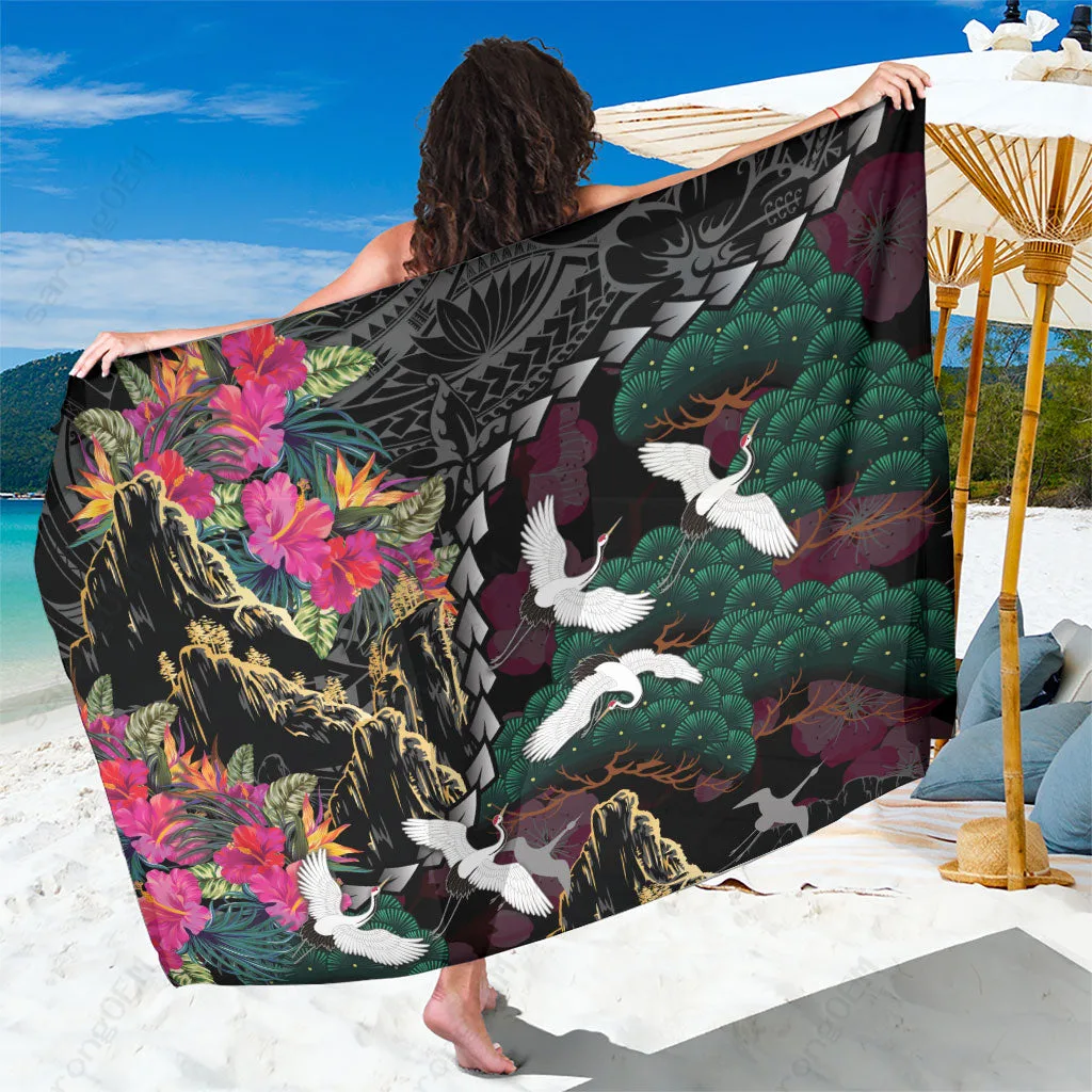 Hibiscus Crane Sakura Tropical Print Sarong Hawaiian Island Beach Wrap Pareo Wholesale Custom
