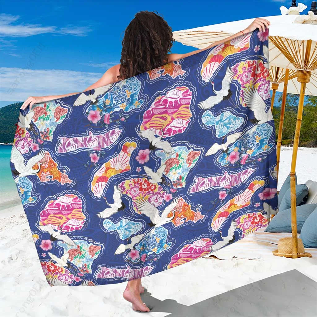 Blue Hawaiian Archipelago Sea Turtles Seaweed Hibiscus Print Sarong Tropical Ocean Beach Wrap Wholesale Pareo - main view