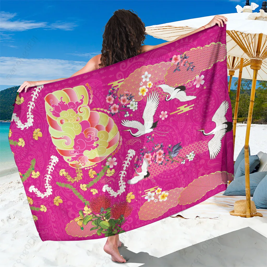 Pink Hawaiian Tribal Turtle Irezumi Print Sarong Polynesian Beach Wrap Cover Up Pareo Wholesale - main view