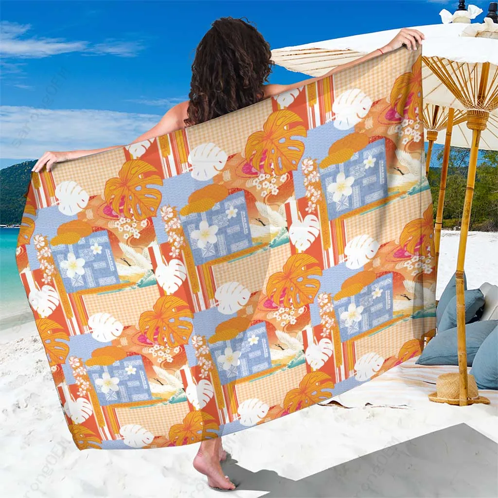 Hawaiian Tropical Tribal Motif Print Sarong Beach Wrap Polynesian Island Resort Cover Up Wholesale Pareo - main view