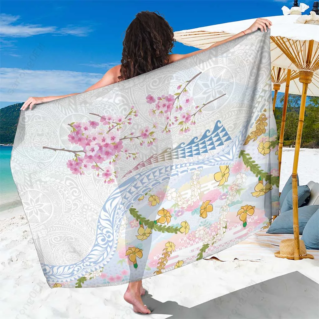 Hawaiian Tribal Lei & Sakura Print Sarong Rayon Beach Wrap Cover Up Polynesian Resort Pareo Wholesale - related