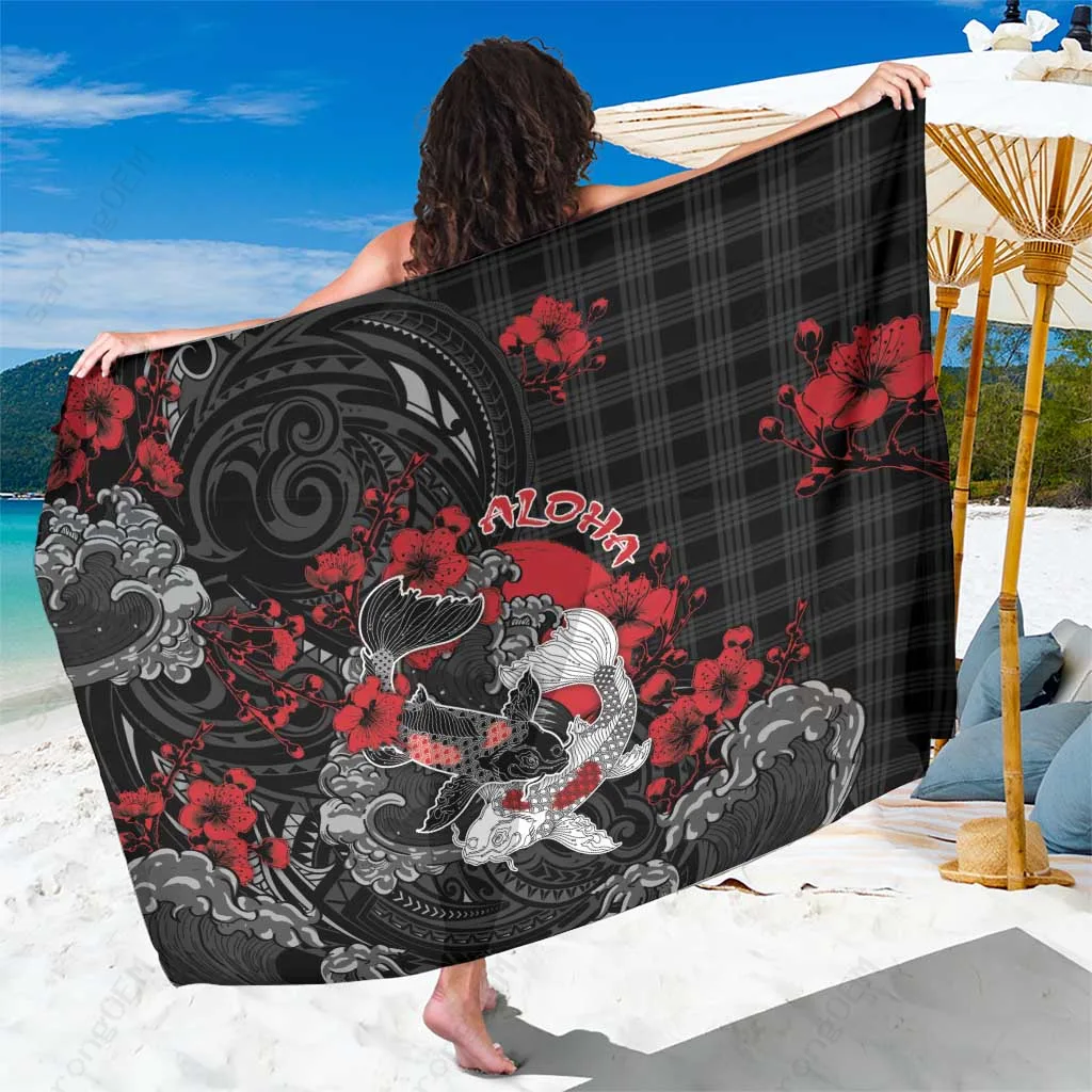 Multicolor Hawaiian Koi Fish Palaka Tribal Palm Print Sarong Beach Wrap Summer Island Resort Cover Up Wholesale Pareo - main view