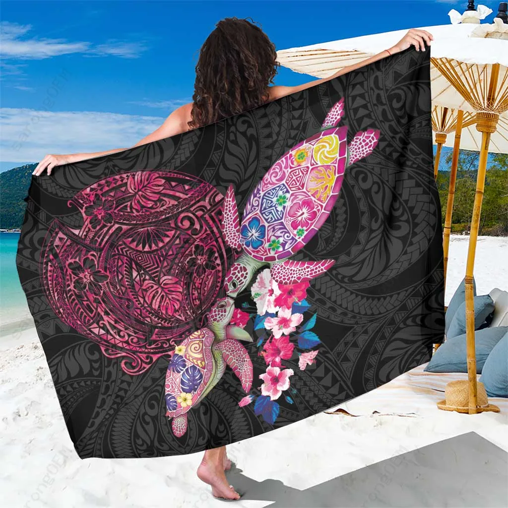 Red Hawaiian Turtles Hibiscus Polynesian Print Sarong Beach Wrap Pareo Cover Up Wholesale - main view