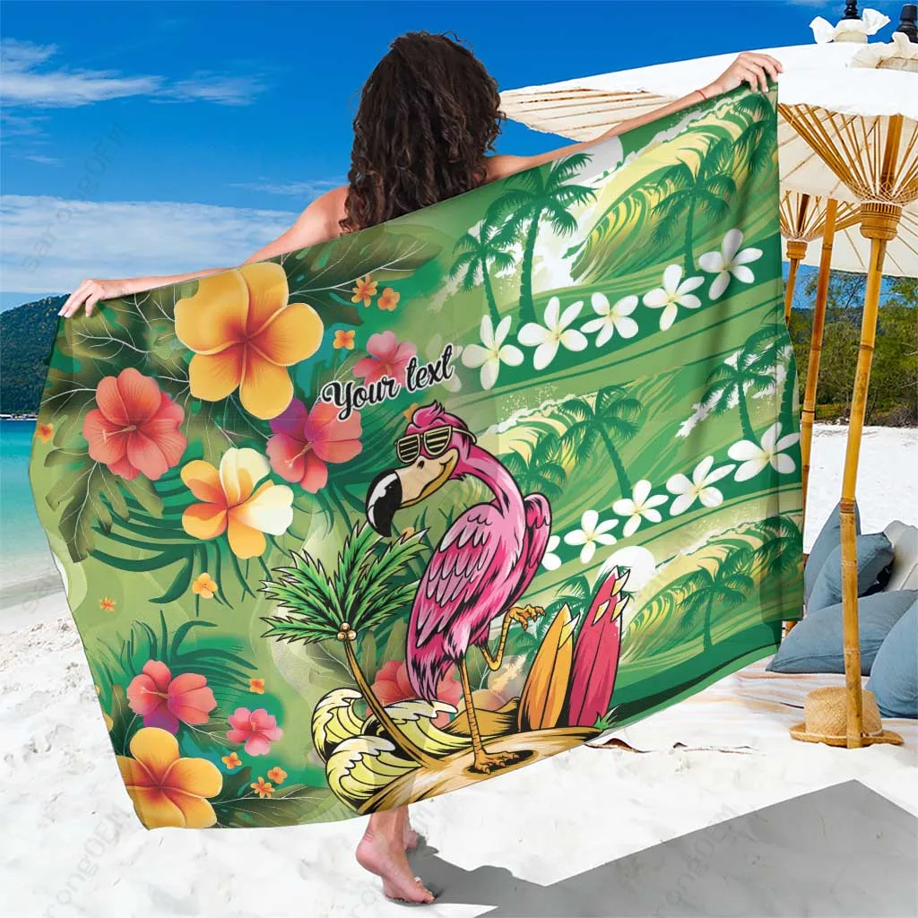 Green Hawaiian Hibiscus Tropical Flower Print Sarong Beach Wrap Summer Resort Pareo Wholesale - main view
