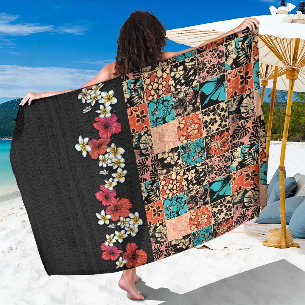 Hawaiian Hibiscus Tropical Leaves Abstract Print Sarong Beach Wrap Pareo Wholesale