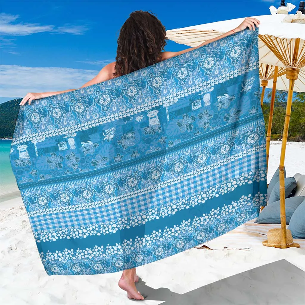 Blue Hawaiian Hibiscus Honu Print Sarong Tropical Beach Wrap for Resort Hotel Wholesale Pareo - main view