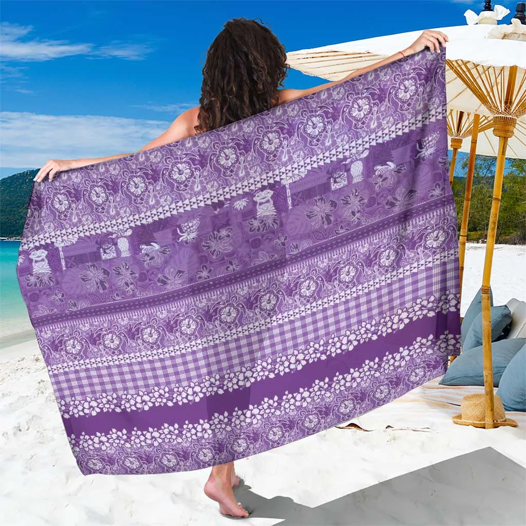 Purple Hibiscus Honu Hawaiian Print Sarong Tropical Beach Wrap for Resort Hotel Wholesale Pareo - main view