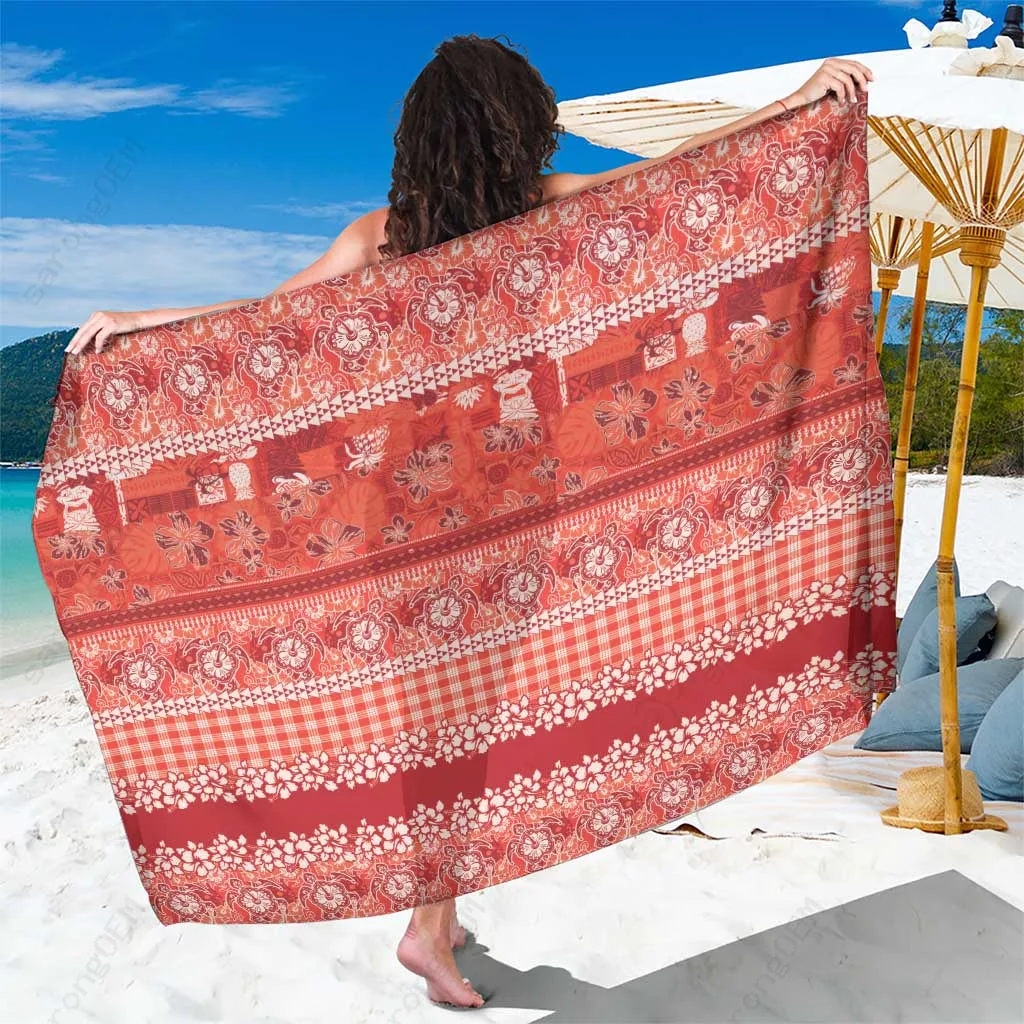 Red Hibiscus Floral Print Sarong Hawaiian Tropical Beach Wrap Pareo Cover Up Wholesale - main view