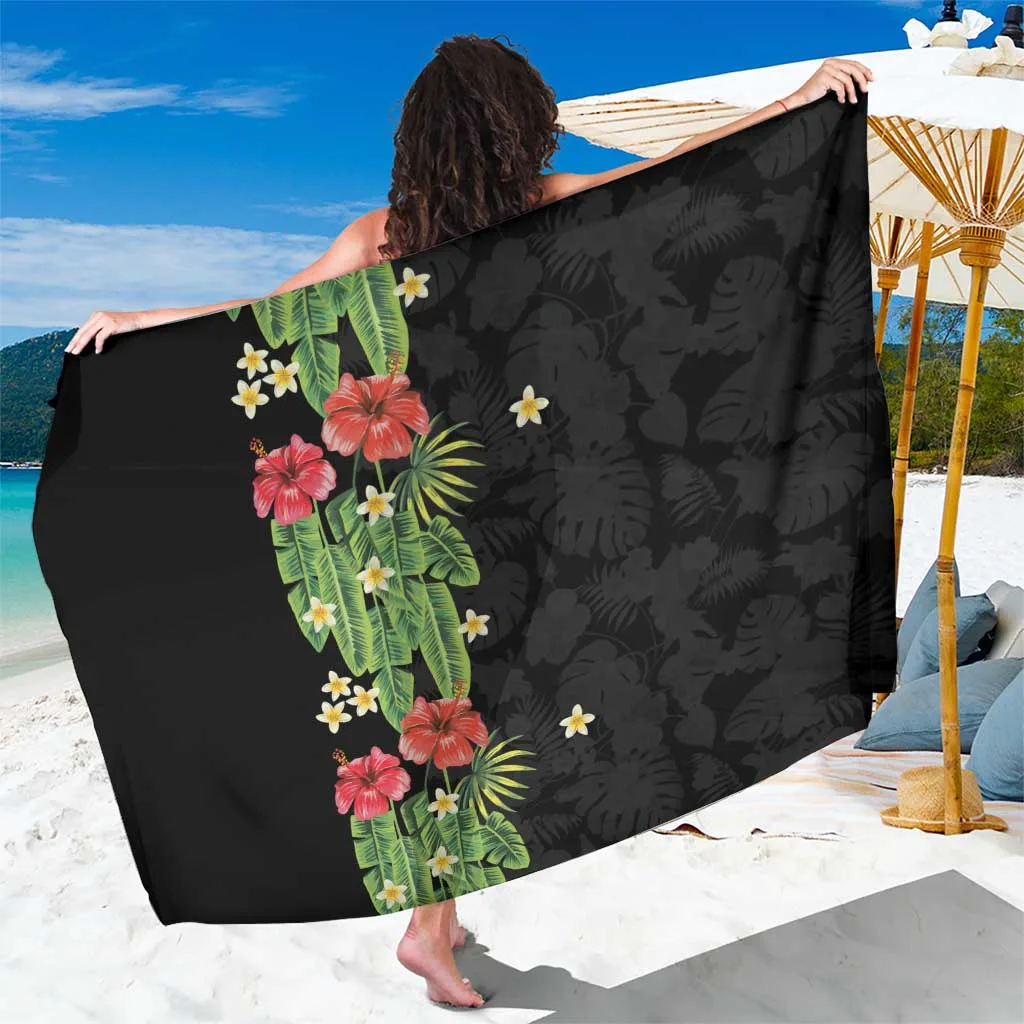 White Hibiscus Plumeria Tropical Leaves Print Sarong Hawaiian Style Beach Wrap for Resort Hotel Wholesale Pareo - main view
