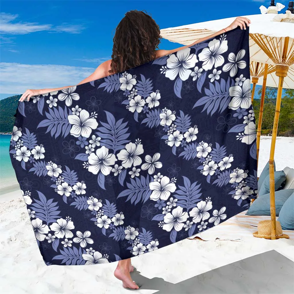 Blue Hawaiian Hibiscus Tribal Floral Print Sarong Polynesian Beach Wrap for Resort Hotel Wholesale Pareo - main view